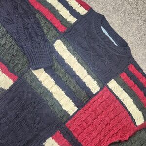 Vtg Woods & Gray Sweater Mens M 90s Preppy Colorblock Patchwork knit Grandpa